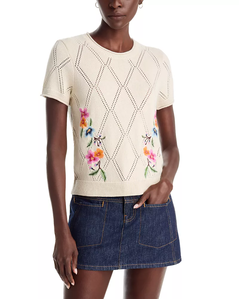 Tommy Bahama Cotton Diamond Stitch Embroidered Sweater