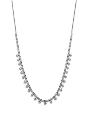 Diamond Tennis Droplet Necklace in 14K White Gold, 5.0 tcw