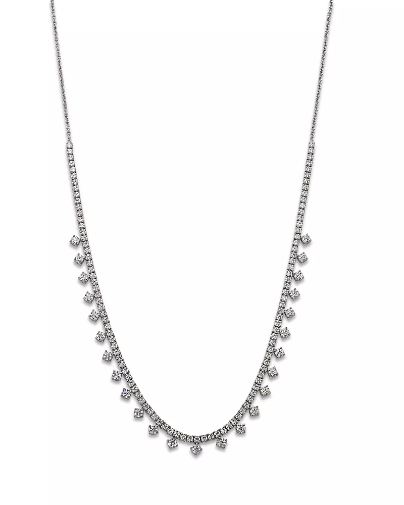 Bloomingdale's Fine Collection Diamond Tennis Droplet Necklace in 14K White Gold, 5.0 tcw
