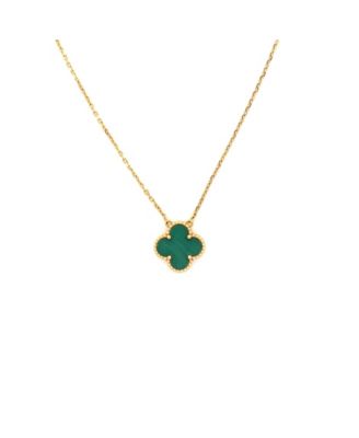  Vintage Alhambra Pendant Necklace 18K Gold and Malachite, 16.5"