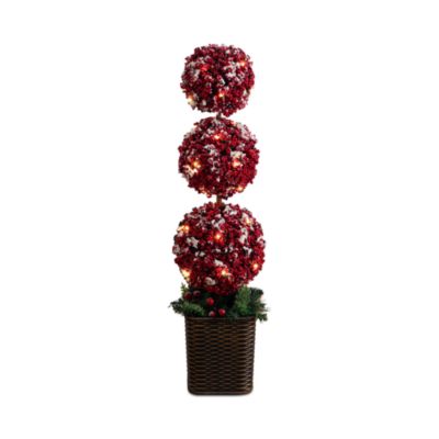 31' Pre Lit Artificial Snowed Holly Berry Triple Ball Topiary Tree