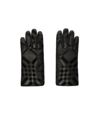 Check Intarsia Leather Gloves