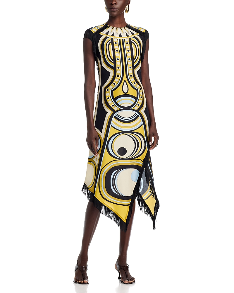 La DoubleJ Silk Fringe Trim Midi Dress