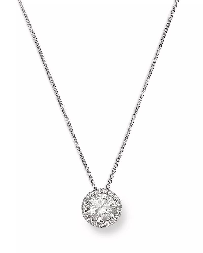 Bloomingdale's Fine Collection Luxe Collection Certified Lab Grown Diamond Halo Pendant Necklace in 14K White Gold, 2.0 tcw