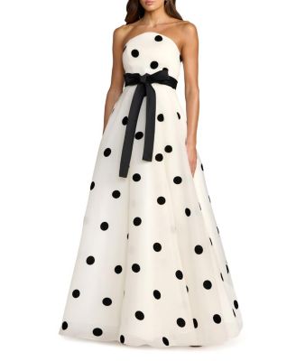  Strapless Polka Dot Organza Ball Gown with Satin Bow