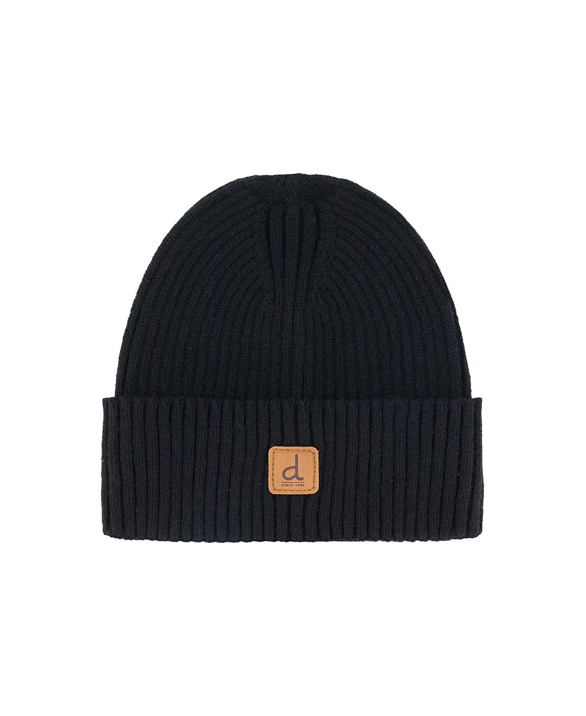 Deux par Deux Unisex Ribbed Knit Folded Cuff Logo Patch Hat - Little Kid, Big Kid