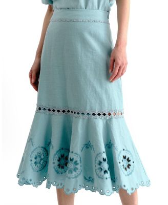  Marlo Embroidered Linen Midi Skirt