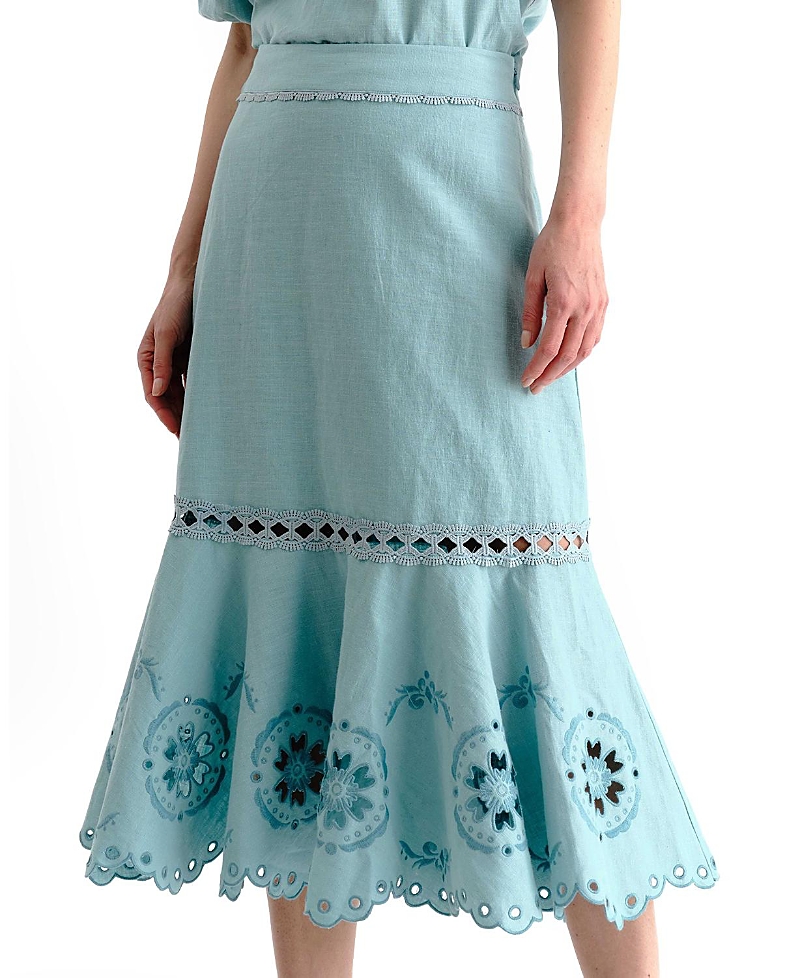 Cartolina Marlo Embroidered Linen Midi Skirt