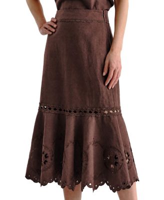 Cartolina Marlo Embroidered Linen Midi Skirt