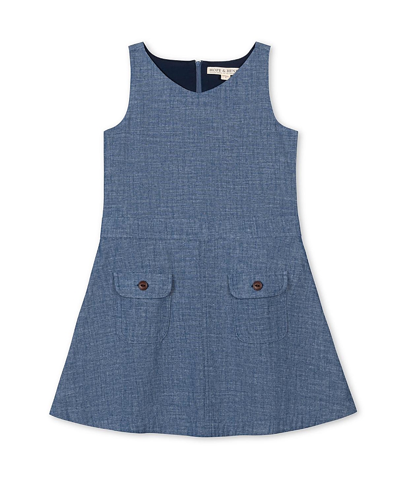 Hope & Henry Girls' Organic V-Neck Chambray Jumper - Little Kid, Big Kid