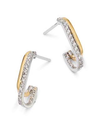 Diamond Double Row Hoop Earrings in 14K White & Yellow Gold, 0.20 tcw
