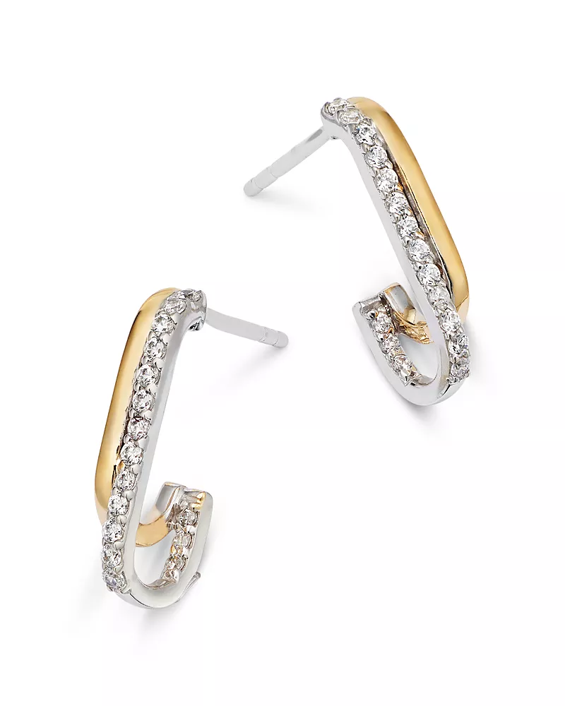Bloomingdale's Fine Collection Diamond Double Row Hoop Earrings in 14K White & Yellow Gold, 0.20 tcw