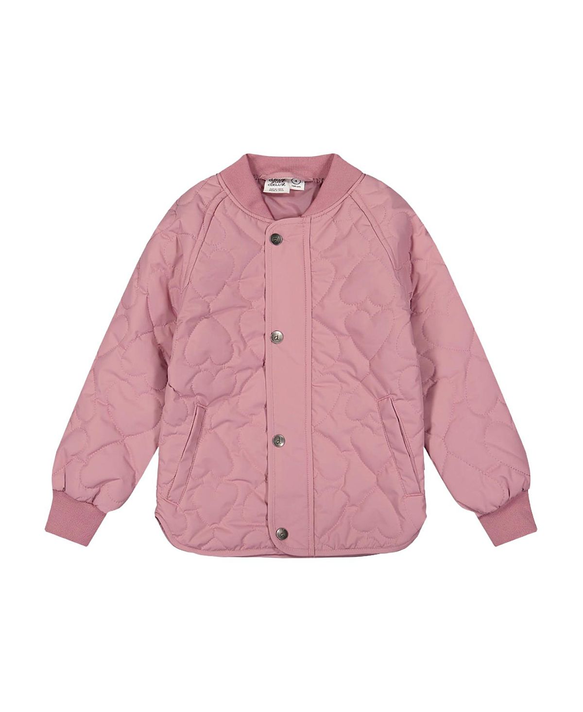 Deux par Deux Girls' Heart Quilted Raglan Sleeve Zip Pocket Jacket - Big Kid
