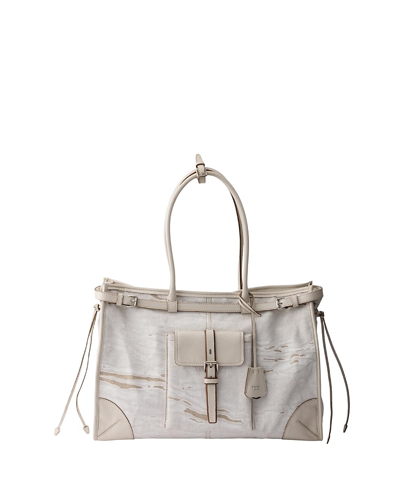 Prada Bonnie Extra-Large Printed Linen And Leather Tote Bag