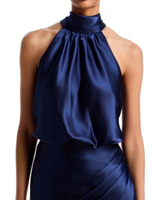 Long Charmeuse Tie Neck Dress - Exclusive - thumbnail 3