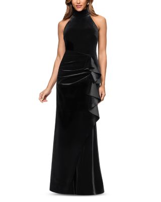 Stretch Velvet Mock Neck Gown
