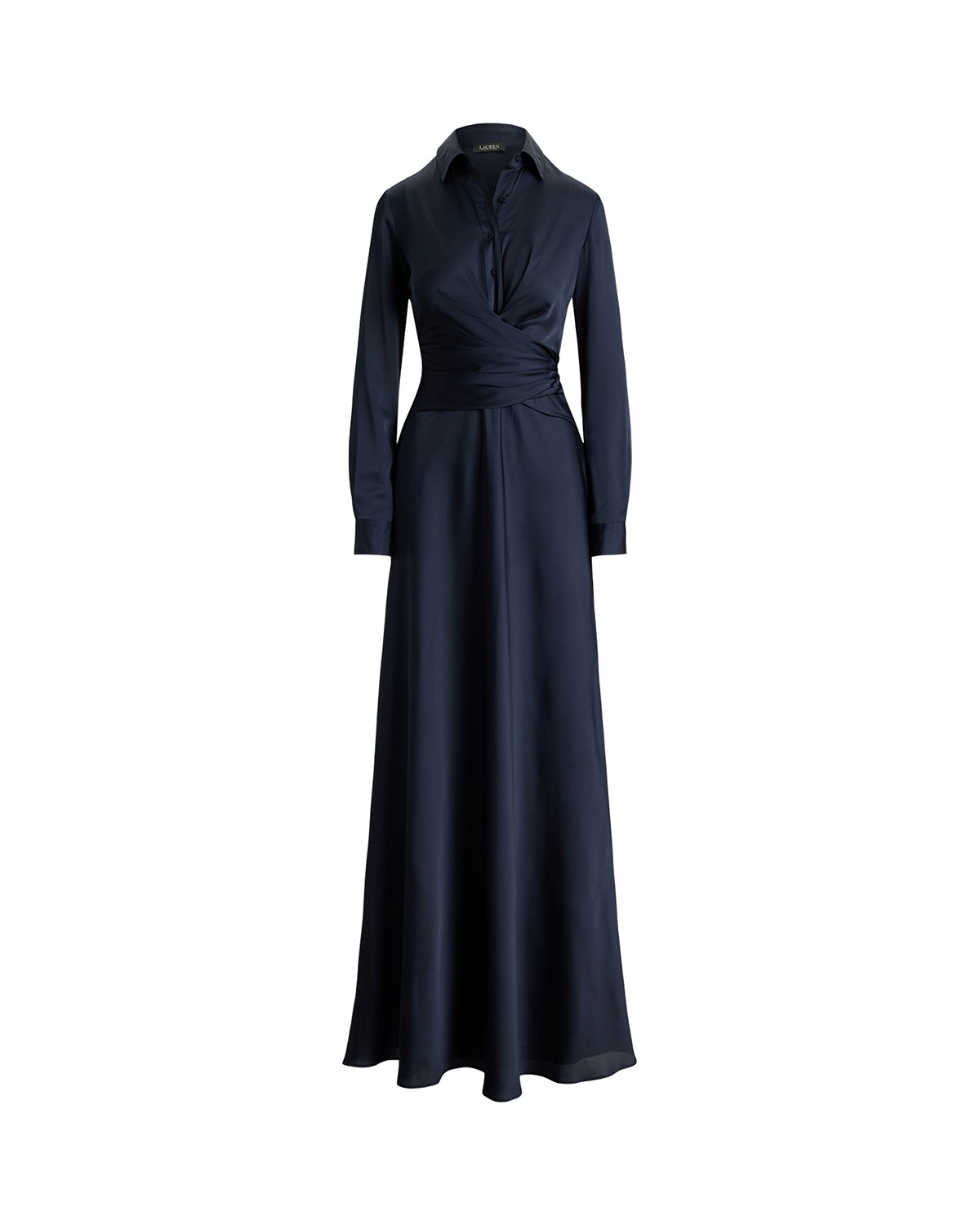 Pleated Button Up Charmeuse Gown