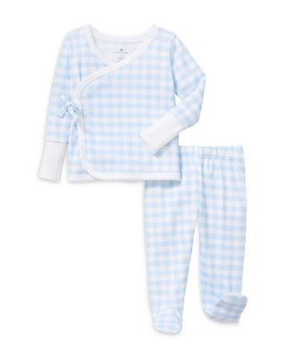 Unisex Gingham Pima Wrap Footed Pajama Set - Baby