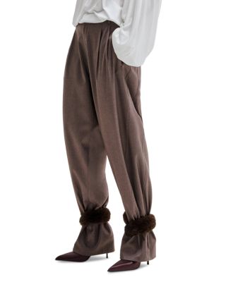 Faux Fur Cuff Wide Leg Pants