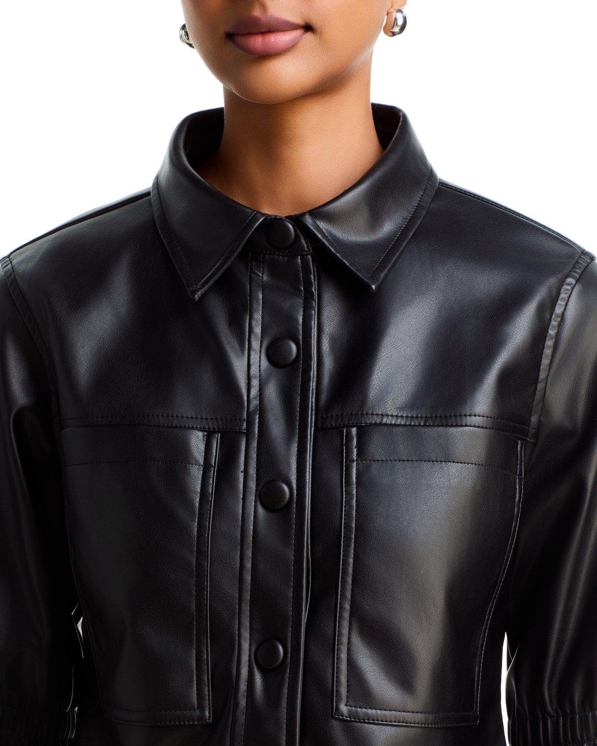 Romy Faux Leather Flared Elbow Sleeve Jacket