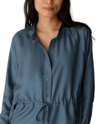 Silk Mandarin Collar Tie Waist Shirt - thumbnail 4