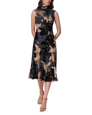 Printed Velvet Burnout Mock Neck Midi Dress