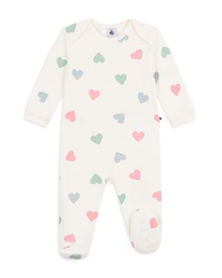 Girls' Terry Back Opening Heart Print Footie