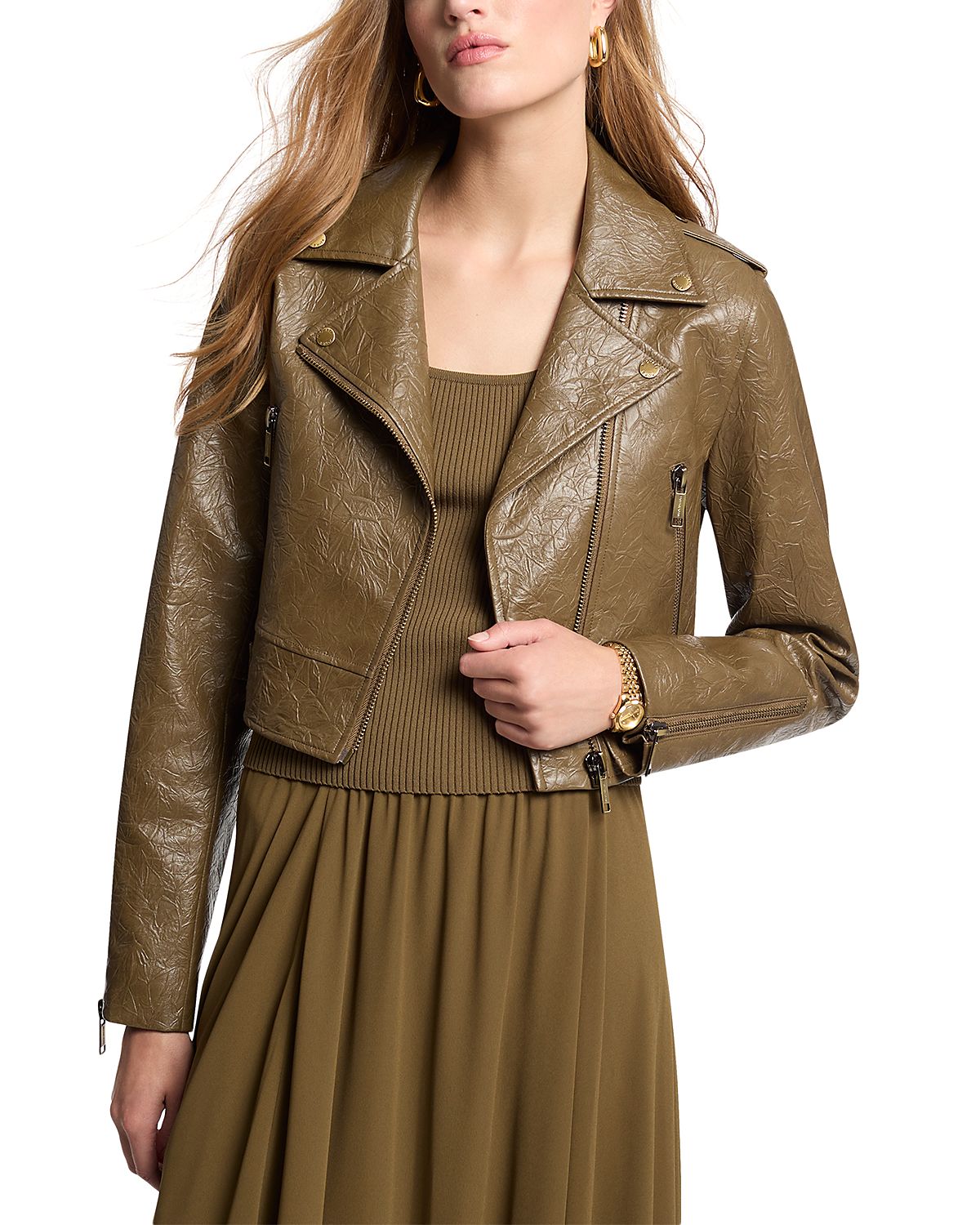 Michael Kors Cropped Faux Leather Moto Jacket