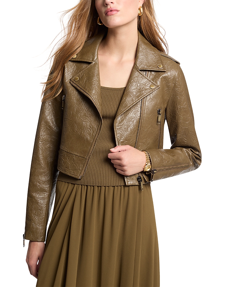 Michael Kors Cropped Faux Leather Moto Jacket