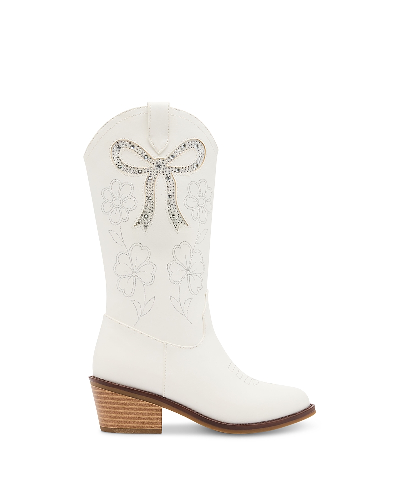Steve Madden Girls' Jaddin Metallic Rhinestone Bow Boots Little Kid, Big Kid
