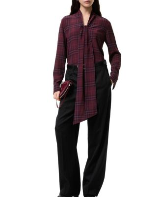  Check Silk Scarf Blouse
