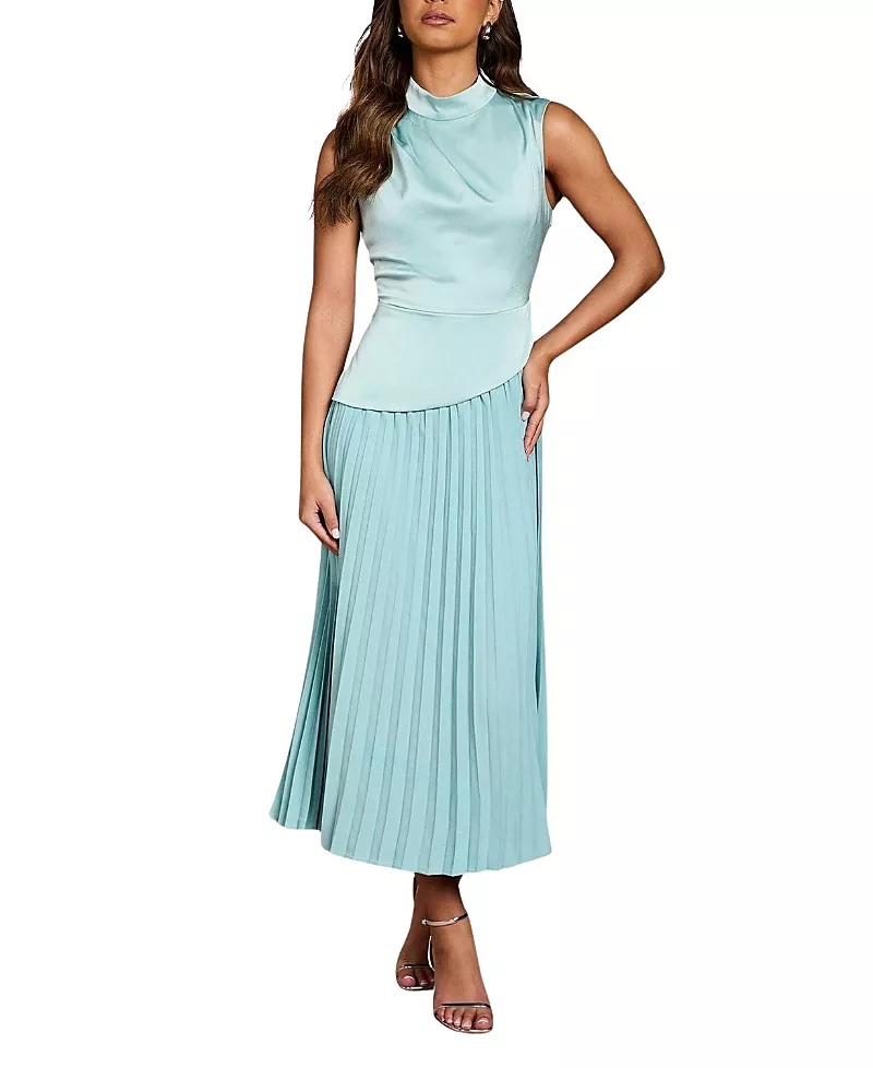 Coast High Neck Pleated Midi Dress