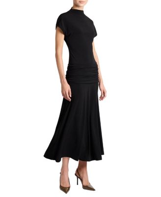 Kardi Ruched Mock Neck Maxi Dress in Soft Jersey