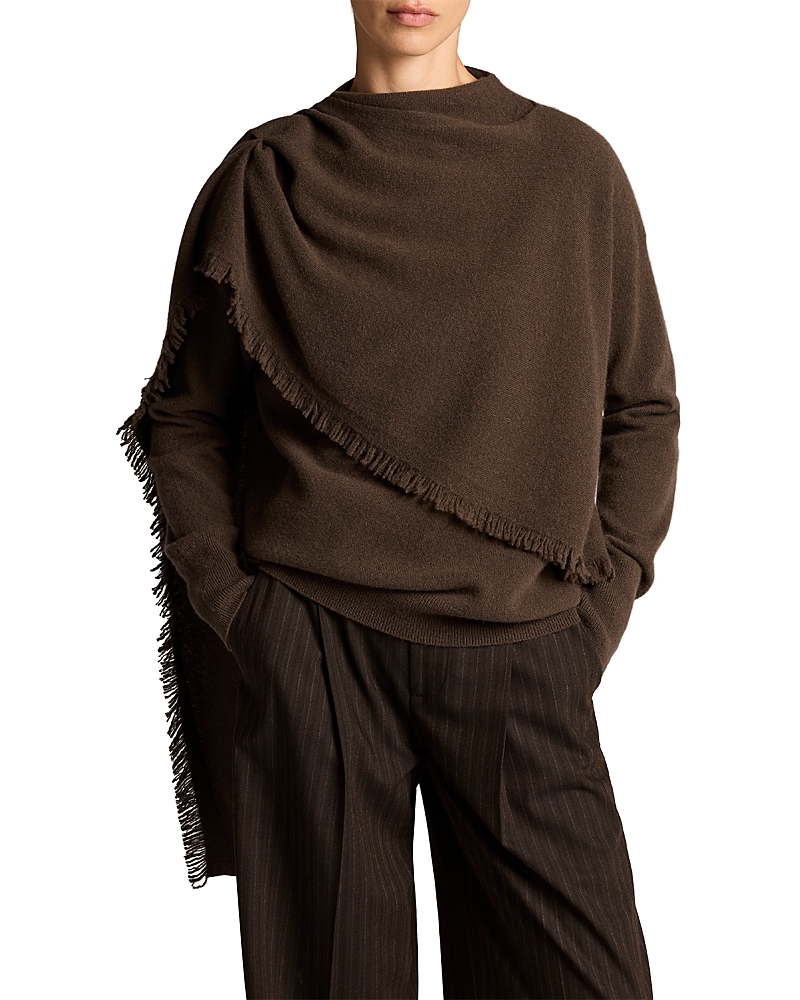 Vince Wool & Cashmere Draped Fringe Scarf Sweater