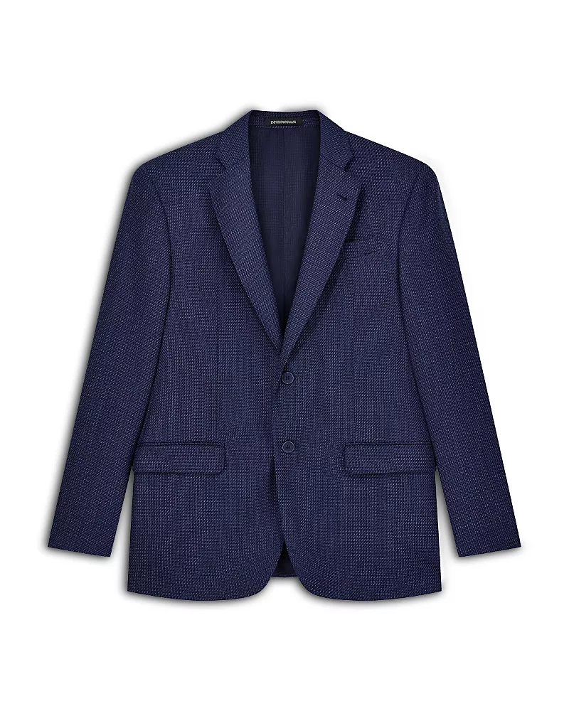 Emporio Armani Regular Fit Textured Melange Wool Blend Blazer