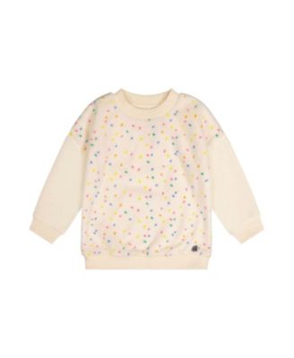 Girls' Bi-Material Confetti Faux Fur Fleece Sleeve Sweater - Big Kid