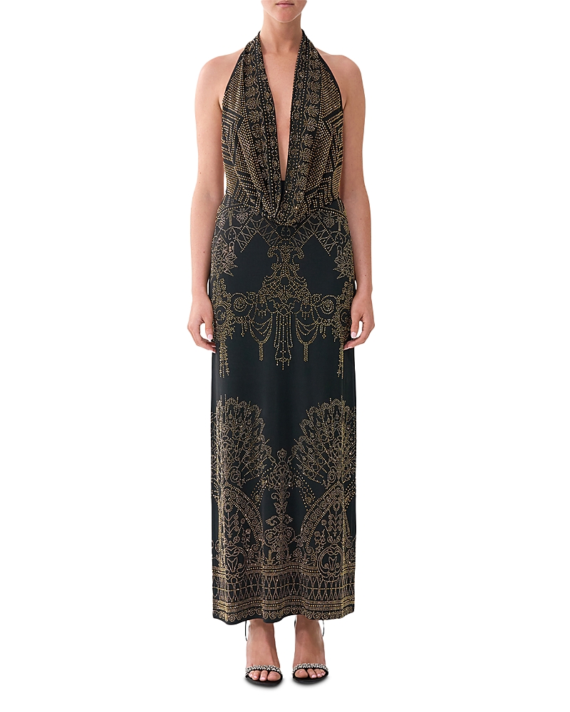 Camilla Embellished Deep Cowl Plunge Maxi Dress