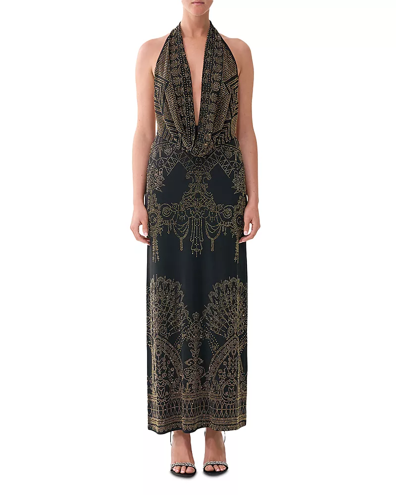 Camilla Embellished Deep Cowl Plunge Maxi Dress
