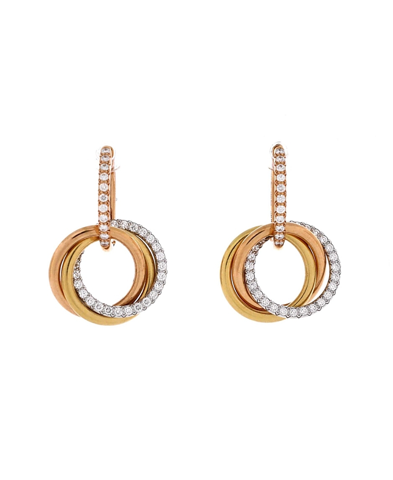 Pre-owned Pre-owned Cartier Cartier Trinity Hoop Dangle Earrings 18k Tricolor Gold With Diamonds