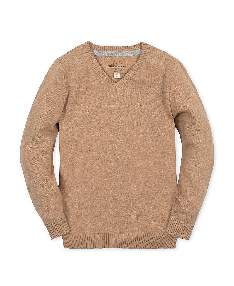 Hope & Henry Boys' Organic V-Neck Sweater with Elbow Patches - Little Kid, Big Kid