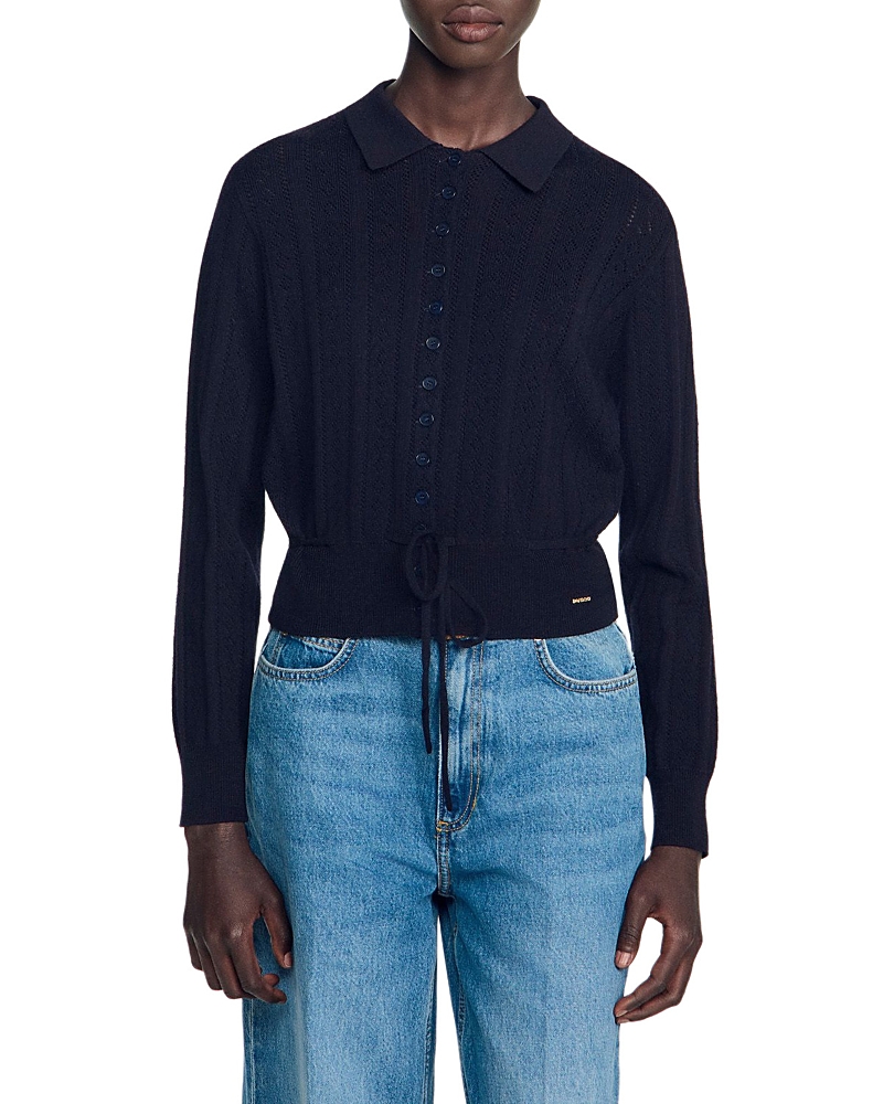 Sandro Lotus Wool Blend Drawstring Waist Cardigan