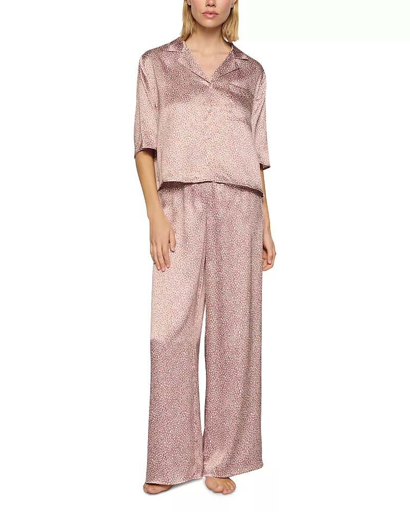 Eberjey Inez Printed Silk Wide Leg Pajama Set