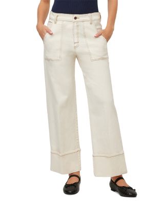 Tracey Cotton Blend Patch Pocket Cuffed Jeans in Natural