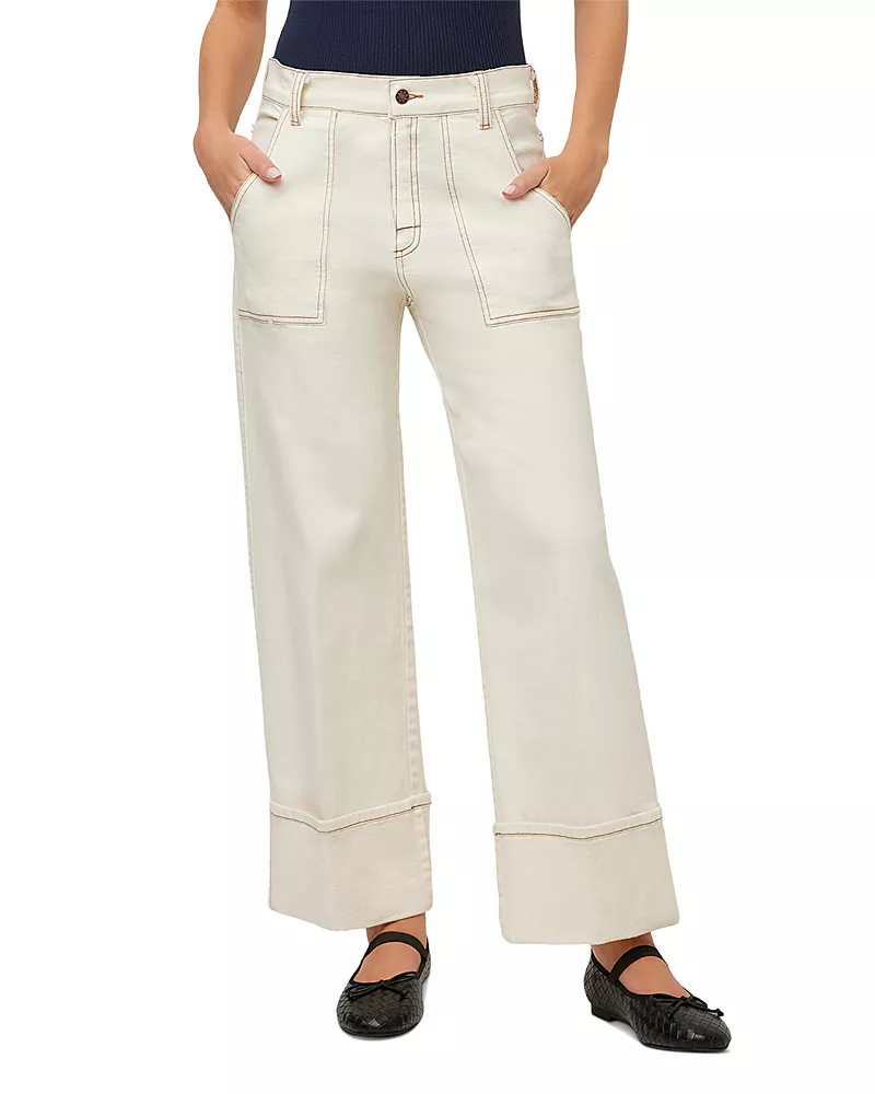 Fifteen Twenty Tracey Cotton Blend Patch Pocket Cuffed Jeans in Natural