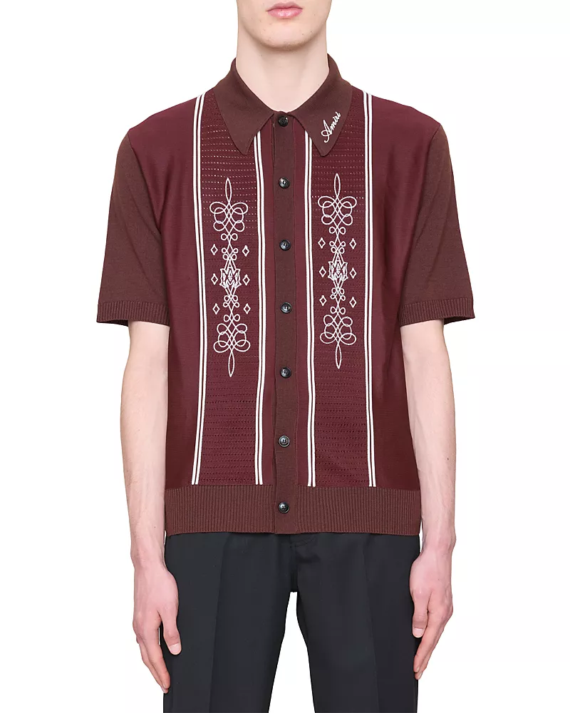 amiri Paneled Knit Short Sleeve Shirt