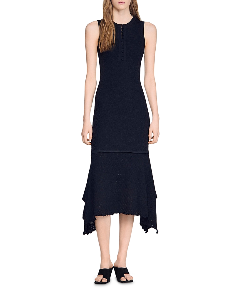 Sandro Valmaretta Asymmetric Knit Midi Dress