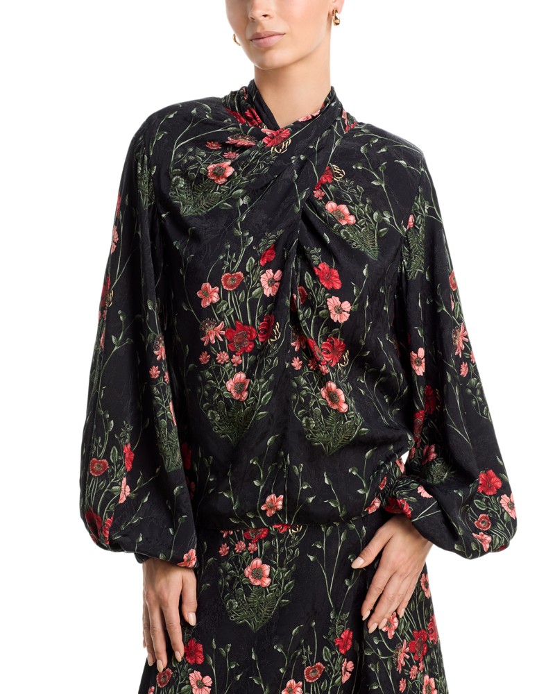 Johanna Ortiz Intricate Islands Jacquard Top in Black/Red