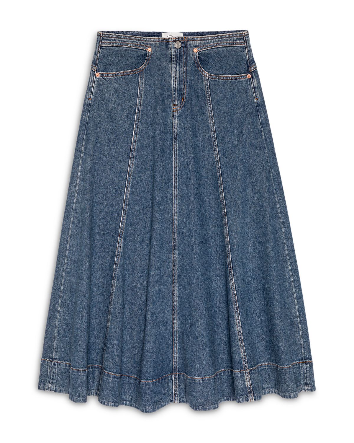Vicente Cotton Stretch A Line Midi Jean Skirt in Meadowbrook thumbnail 10