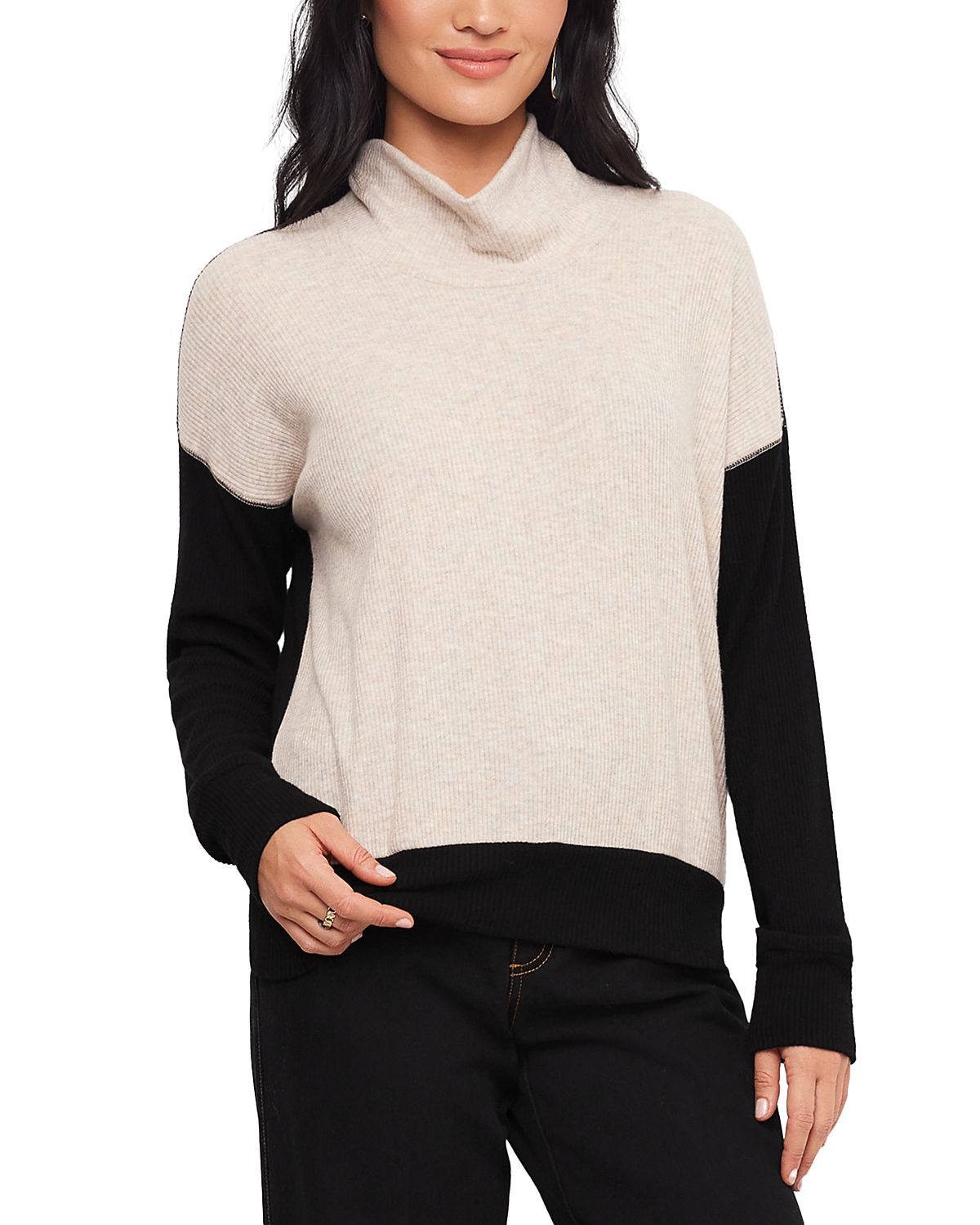 Karen Kane Ribbed Long Sleeve Colorblock Turtleneck Top