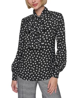 Printed Bow Tie Long Sleeve Blouse